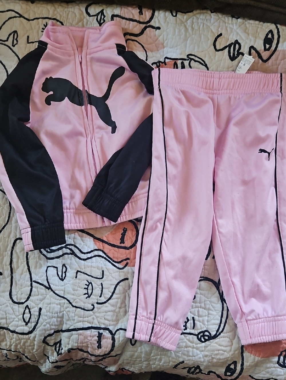 Puma Girls Pink Track Joggers with Black Piping